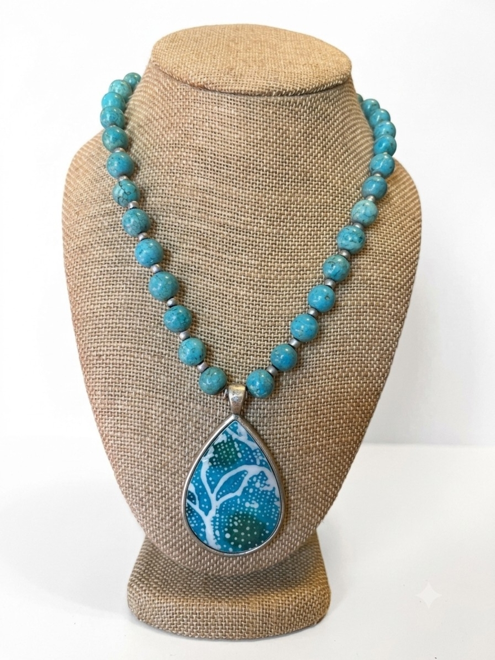 COLDWATER CREEK Vintage Turquoise Beaded Reversible Teardrop Pendant Necklace